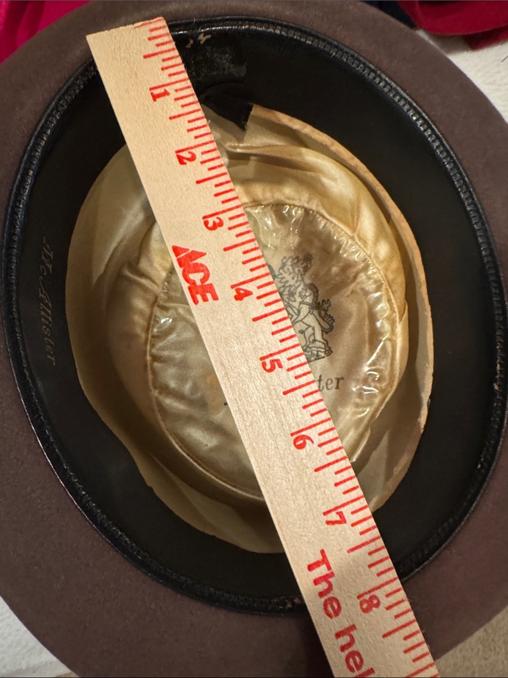 McAllister Brown Wool Felt Pork Pie Hat w/ Ribbon Band & Feather - Picture 6 of 7